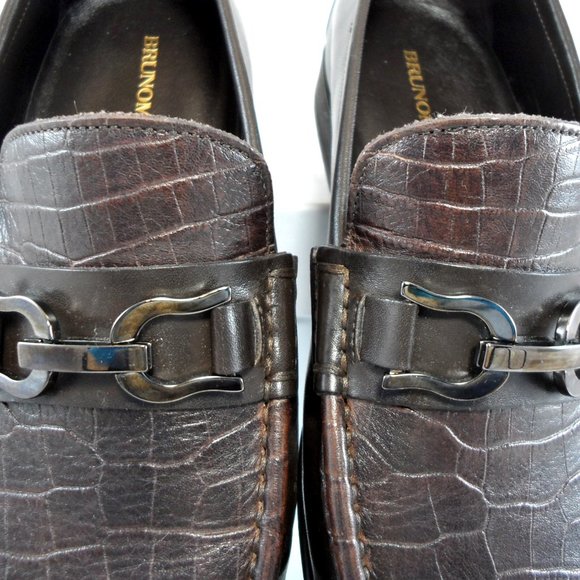 NIB$525 Bruno Magli Mikko Brown Croc Leather Moc Toe Horsebit Dress Loafer 11.5 - Picture 9 of 12